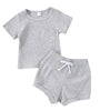 Grey Ribbed Knit Short Sleeve Set