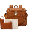 7-in-1 Baby mahogany PU Leather Diaper Bag