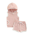 Pink Sleeveless Hooded Patch Shorts