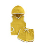 Yellow Sleeveless Hooded Patch Shorts